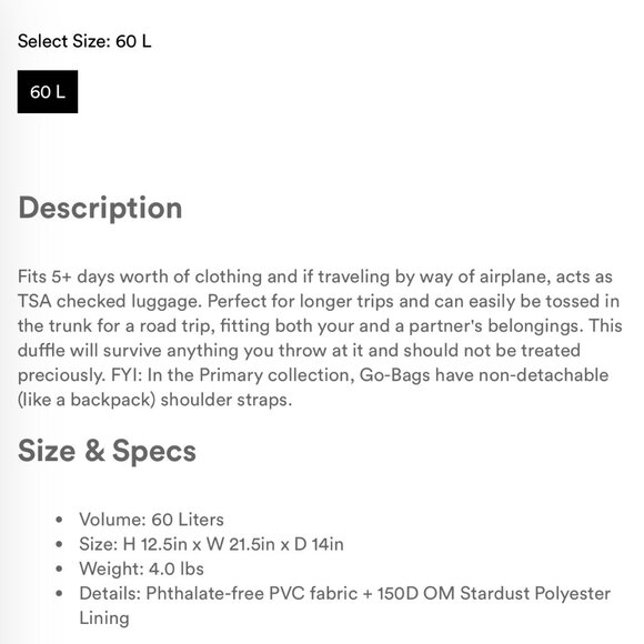 Baboon to the Moon Go-Bag [Basic] — Big (60L) Green NEW - Picture 4 of 4